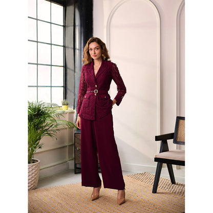 Label Deepika Nagpal Leah Opera Co-Ord Set - Ruby Maroon