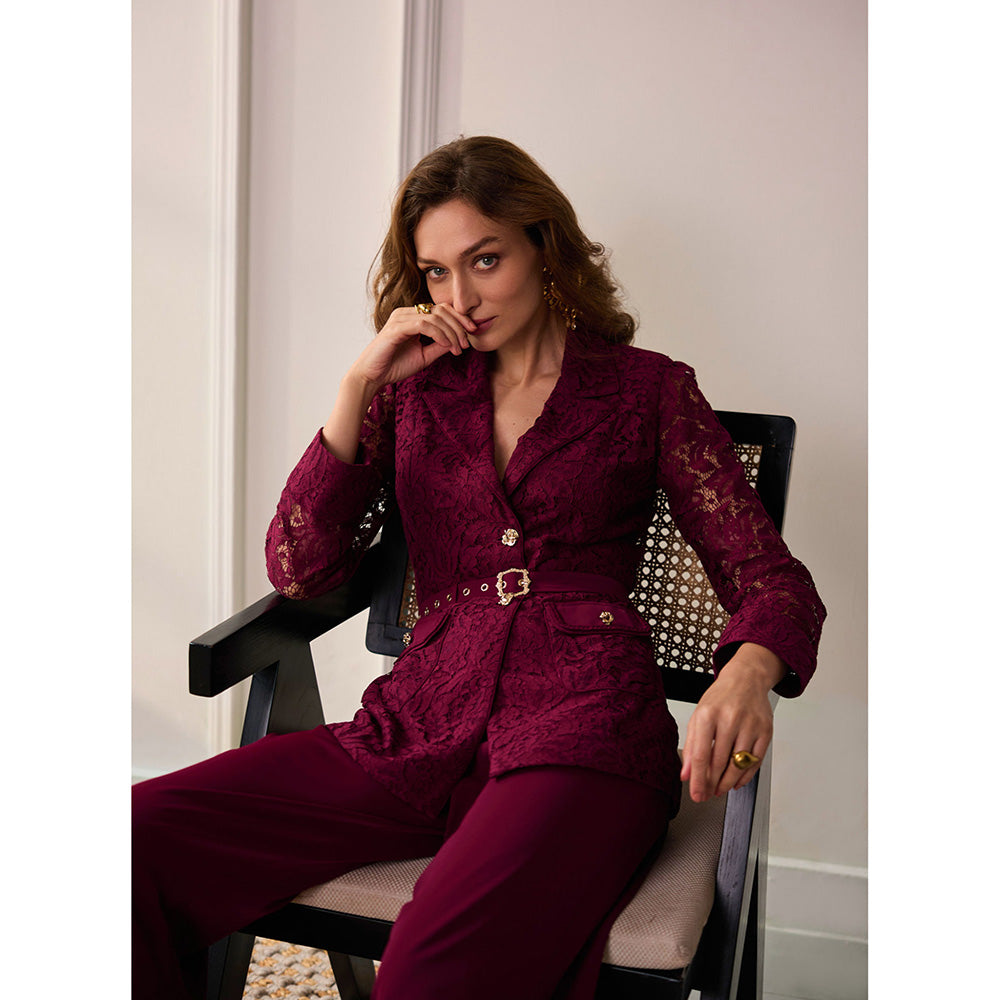 Label Deepika Nagpal Leah Opera Co-Ord Set - Ruby Maroon