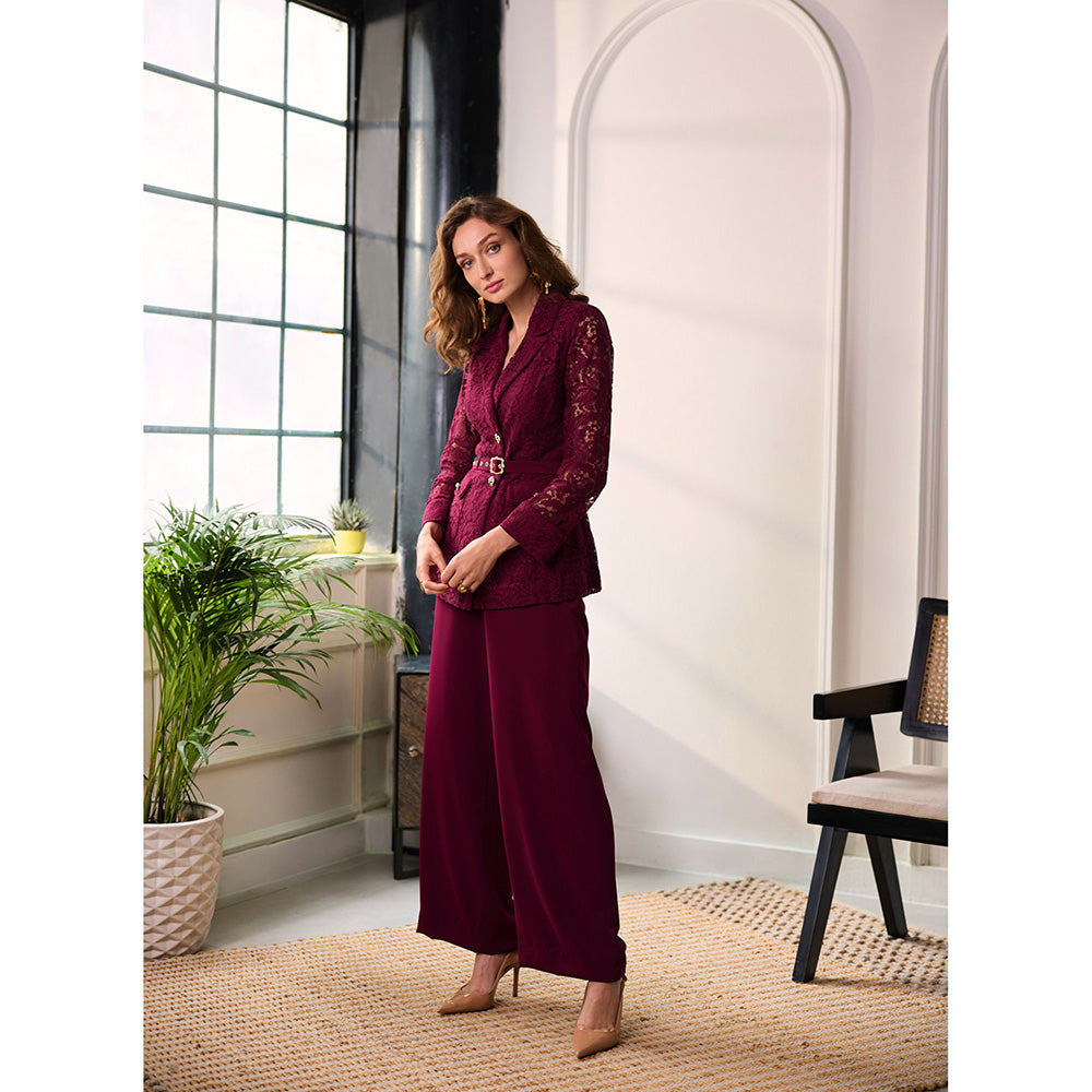 Label Deepika Nagpal Leah Opera Co-Ord Set - Ruby Maroon