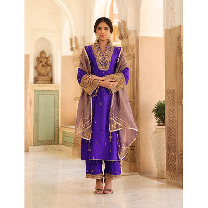 Label Niti Bothra Purple Riwayat V-Neck Kurta with Palazzo and Dupatta (Set of 3)