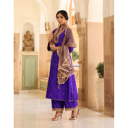 Label Niti Bothra Purple Riwayat V-Neck Kurta with Palazzo and Dupatta (Set of 3)