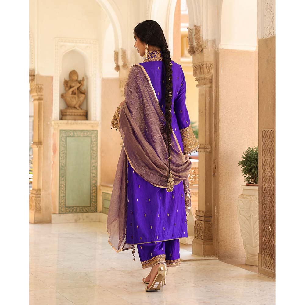 Label Niti Bothra Purple Riwayat V-Neck Kurta with Palazzo and Dupatta (Set of 3)