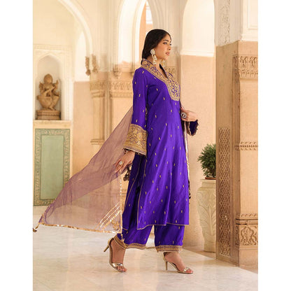 Label Niti Bothra Purple Riwayat V-Neck Kurta with Palazzo and Dupatta (Set of 3)