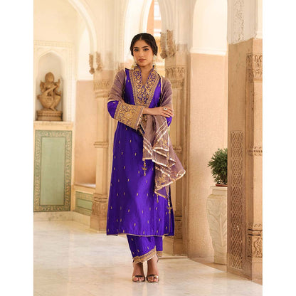 Label Niti Bothra Purple Riwayat V-Neck Kurta with Palazzo and Dupatta (Set of 3)