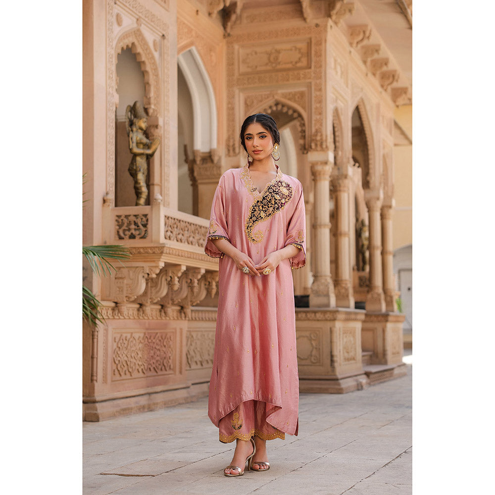 Label Niti Bothra Pink Riwayat Embroidered Kurta with Pant (Set of 2)