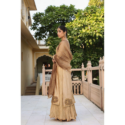 Label Niti Bothra Beige Riwayat Embroidered Kurta with Skirt and Dupatta (Set of 3)