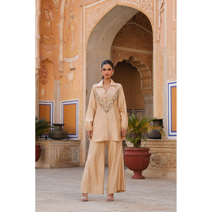Label Niti Bothra Beige Riwayat Pintuck Embroidered Co-Ord (Set of 2)
