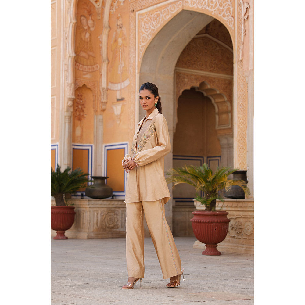 Label Niti Bothra Beige Riwayat Pintuck Embroidered Co-Ord (Set of 2)