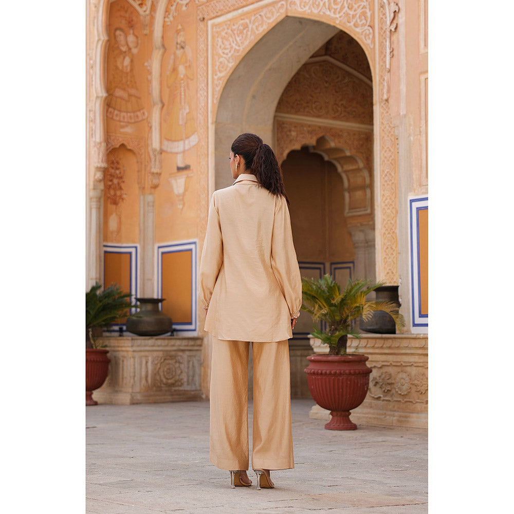 Label Niti Bothra Beige Riwayat Pintuck Embroidered Co-Ord (Set of 2)