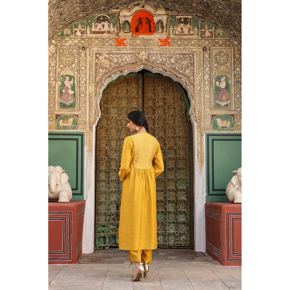 Label Niti Bothra Yellow Riwayat Printed Embroidered Kurta with Pant and Dupatta (Set of 3)