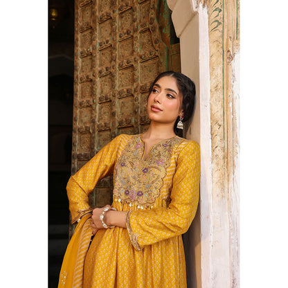 Label Niti Bothra Yellow Riwayat Printed Embroidered Kurta with Pant and Dupatta (Set of 3)