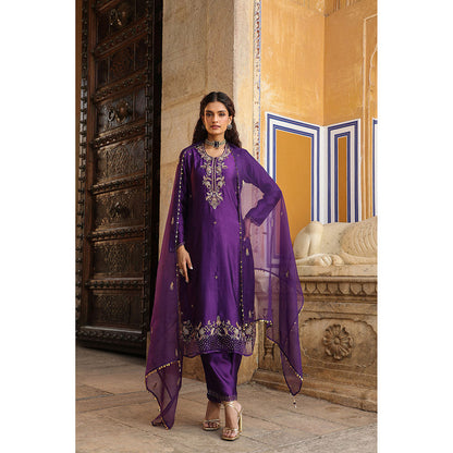 Label Niti Bothra Purple Riwayat Heavy Embroidered Kurta with Pant and Dupatta (Set of 3)