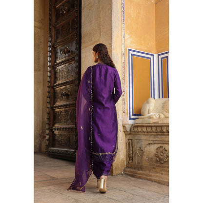 Label Niti Bothra Purple Riwayat Heavy Embroidered Kurta with Pant and Dupatta (Set of 3)