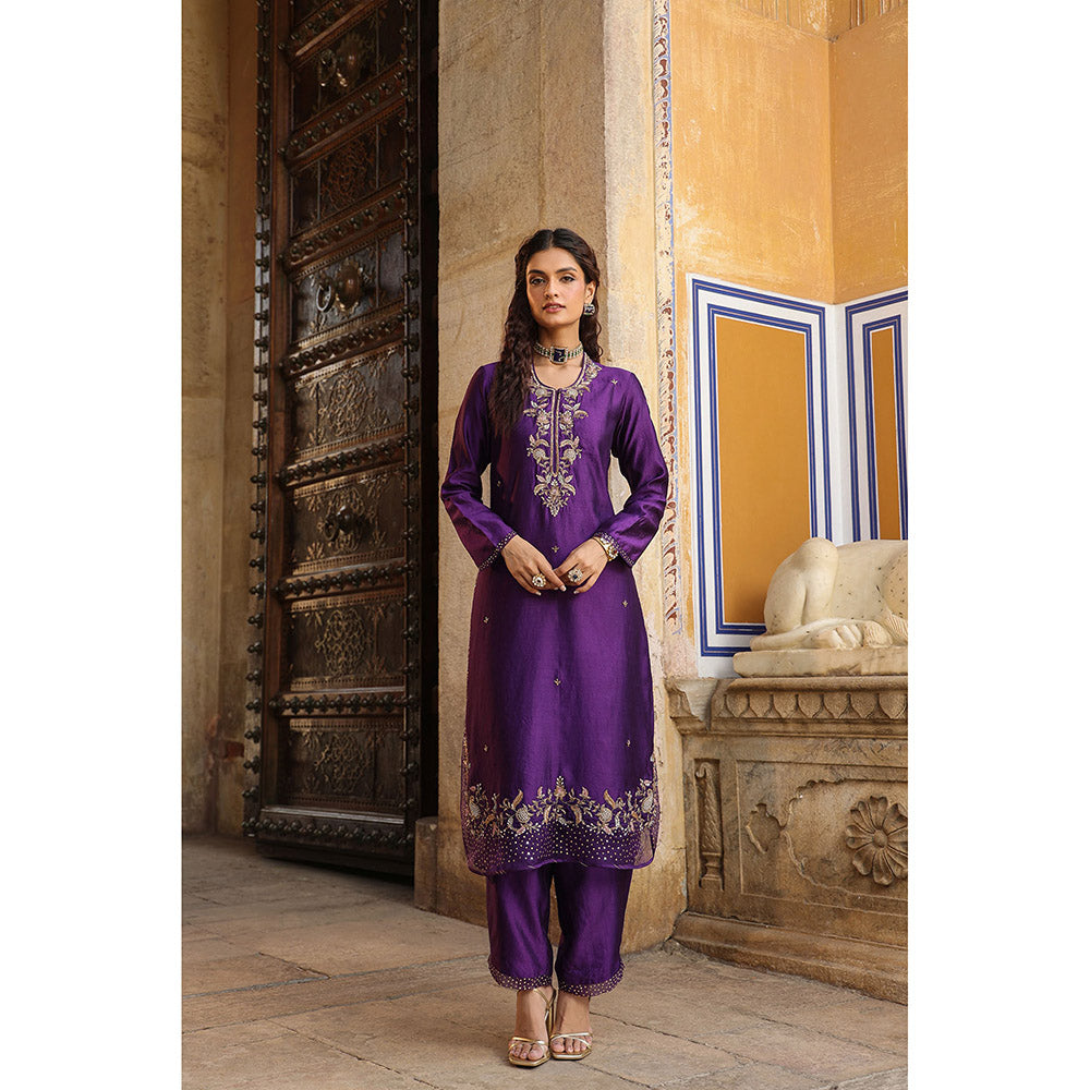 Label Niti Bothra Purple Riwayat Heavy Embroidered Kurta with Pant and Dupatta (Set of 3)