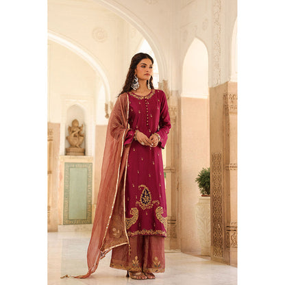 Label Niti Bothra Wine Riwayat Embroidered Kurta with Palazzo and Dupatta (Set of 3)