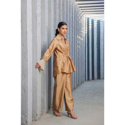 Label Niti Bothra Brown Dori Paisley Gathered Co-Ord (Set of 2)