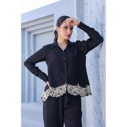 Label Niti Bothra Black Dori Paisley Heavy Hem Co-Ord (Set of 2)