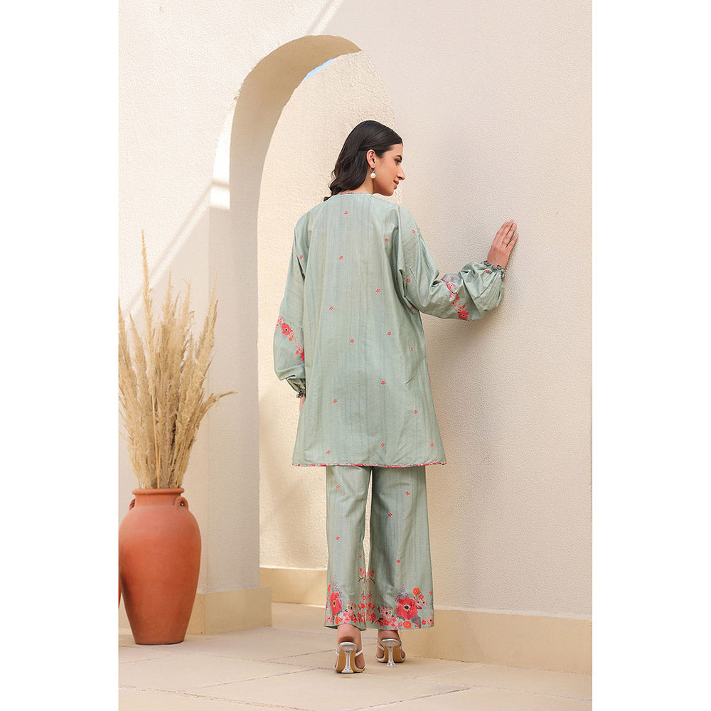 Label Niti Bothra Green Bahar Heavy Hem Co-Ord (Set of 2)