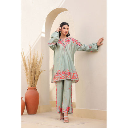 Label Niti Bothra Green Bahar Heavy Hem Co-Ord (Set of 2)