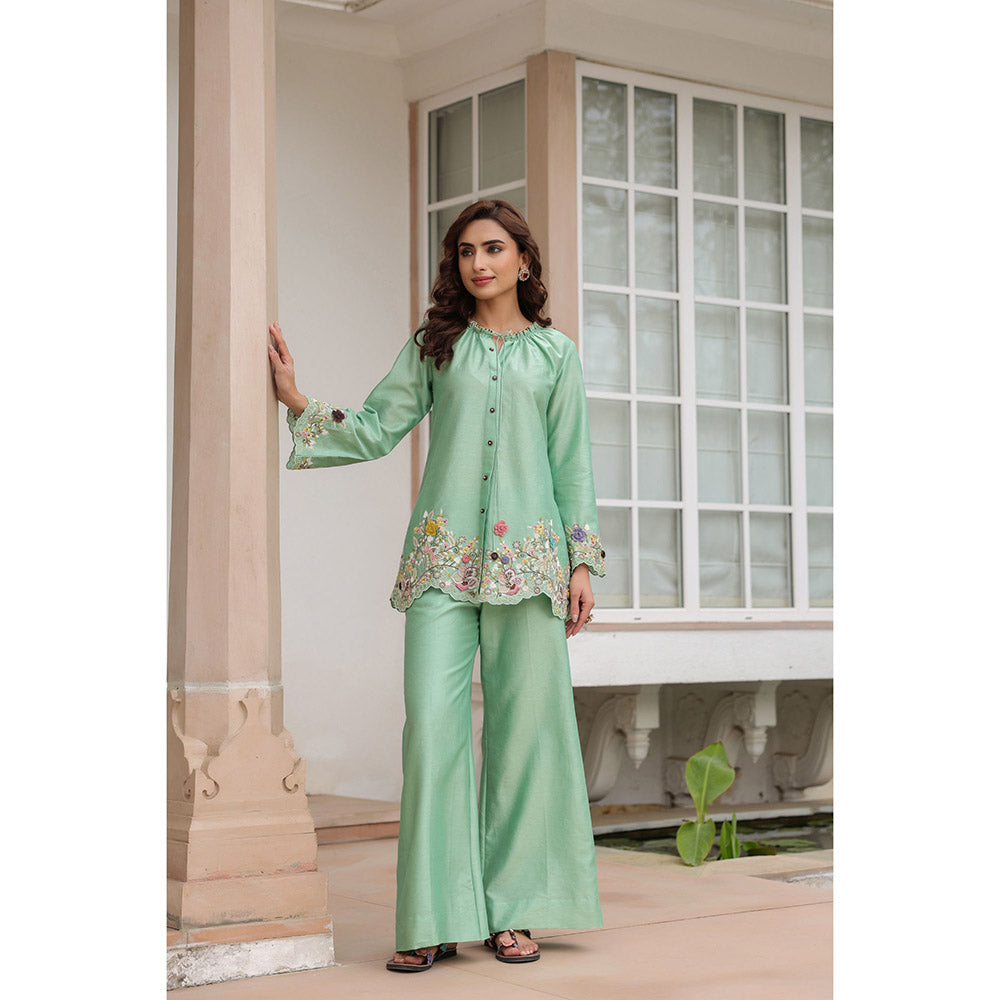 Label Niti Bothra Green Gulzar Scallop Embroidered Co-Ord (Set of 2)