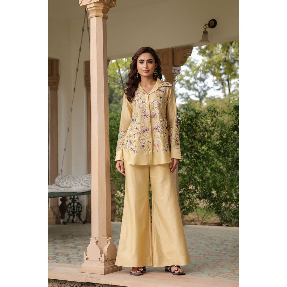 Label Niti Bothra Beige Gulzar Jaal Collar Neck Embroidered Co-Ord (Set of 2)