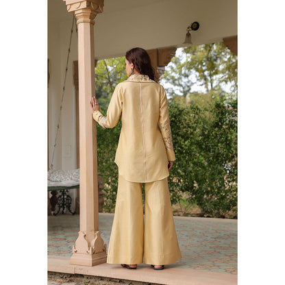 Label Niti Bothra Beige Gulzar Jaal Collar Neck Embroidered Co-Ord (Set of 2)