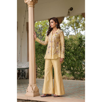 Label Niti Bothra Beige Gulzar Jaal Collar Neck Embroidered Co-Ord (Set of 2)