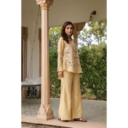 Label Niti Bothra Beige Gulzar Jaal Collar Neck Embroidered Co-Ord (Set of 2)