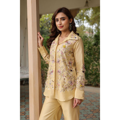 Label Niti Bothra Beige Gulzar Jaal Collar Neck Embroidered Co-Ord (Set of 2)