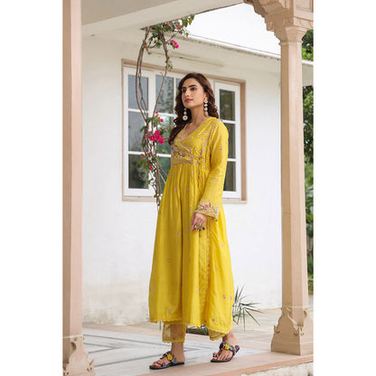 Label Niti Bothra Yellow Gulzar Frock Style Embroidered Kurta and Pant (Set of 2)