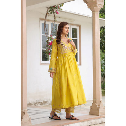 Label Niti Bothra Yellow Gulzar Frock Style Embroidered Kurta and Pant (Set of 2)