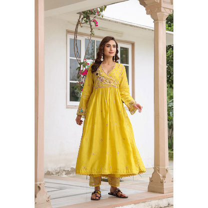 Label Niti Bothra Yellow Gulzar Frock Style Embroidered Kurta and Pant (Set of 2)
