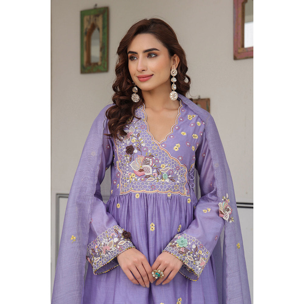 Label Niti Bothra Lavender Gulzar Frock Style Embroidered Kurta and Pant (Set of 2)