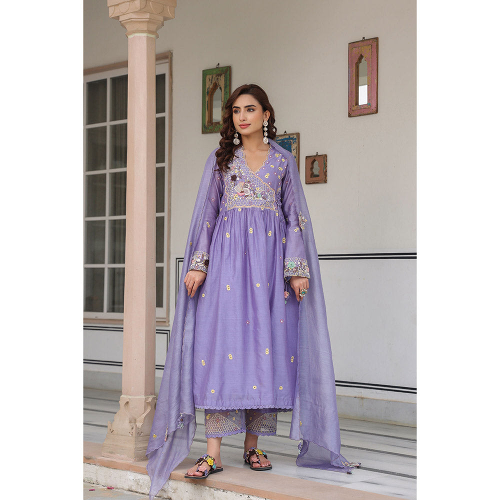 Label Niti Bothra Lavender Gulzar Frock Style Embroidered Kurta and Pant (Set of 2)