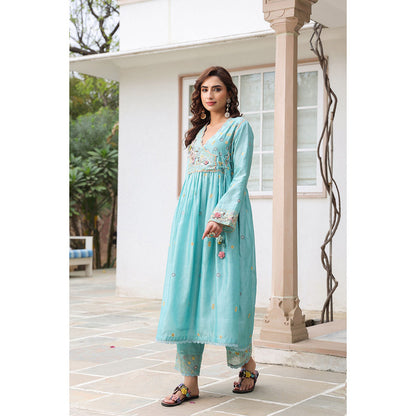 Label Niti Bothra Blue Gulzar Frock Style Embroidered Kurta and Pant (Set of 2)