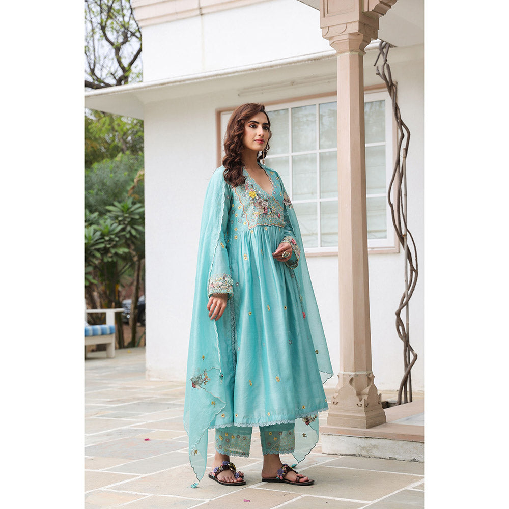 Label Niti Bothra Blue Gulzar Frock Style Embroidered Kurta and Pant (Set of 2)