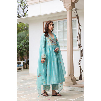Label Niti Bothra Blue Gulzar Frock Style Embroidered Kurta and Pant (Set of 2)
