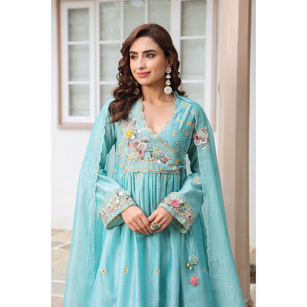 Label Niti Bothra Blue Gulzar Frock Style Embroidered Kurta and Pant (Set of 2)