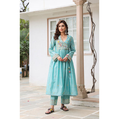 Label Niti Bothra Blue Gulzar Frock Style Embroidered Kurta and Pant (Set of 2)