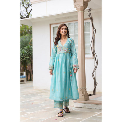 Label Niti Bothra Blue Gulzar Frock Style Embroidered Kurta and Pant (Set of 2)