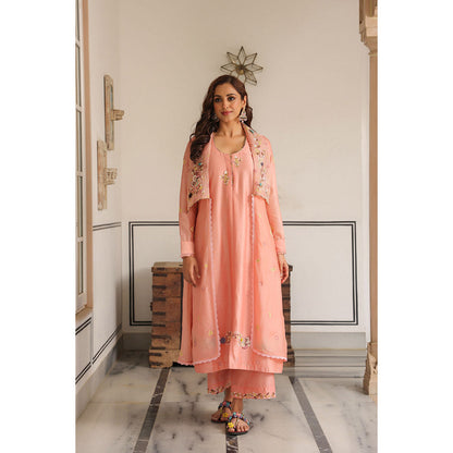 Label Niti Bothra Peach Gulzar Embroidered Kurta with Pant and Jacket (Set of 3)