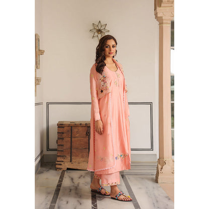 Label Niti Bothra Peach Gulzar Embroidered Kurta with Pant and Jacket (Set of 3)