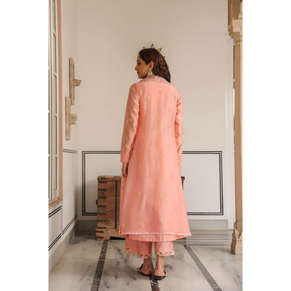 Label Niti Bothra Peach Gulzar Embroidered Kurta with Pant and Jacket (Set of 3)