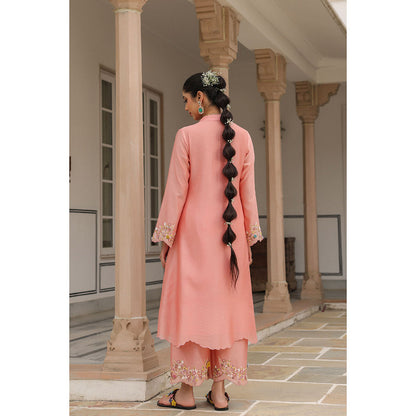 Label Niti Bothra Peach Gulzar Scallop Embroidered Kurta and Pant (Set of 2)