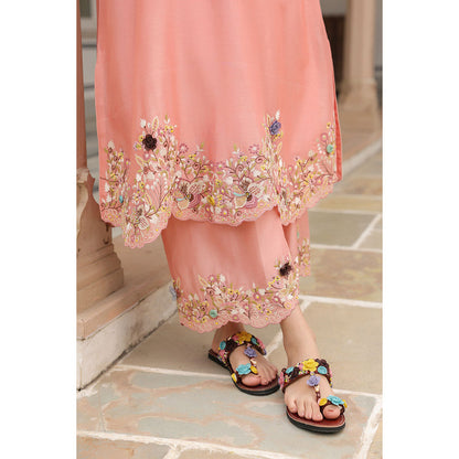Label Niti Bothra Peach Gulzar Scallop Embroidered Kurta and Pant (Set of 2)
