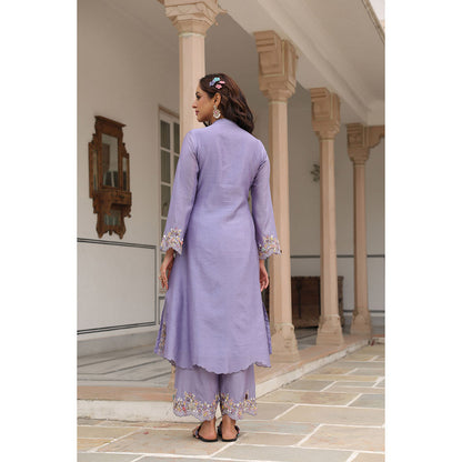 Label Niti Bothra Lavender Gulzar Scallop Embroidered Kurta and Pant (Set of 2)