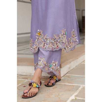Label Niti Bothra Lavender Gulzar Scallop Embroidered Kurta and Pant (Set of 2)