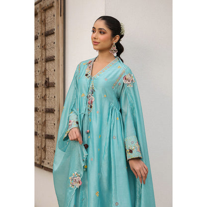 Label Niti Bothra Blue Gulzar Kalidar Embroidered Kurta with Slip and Pant (Set of 3)