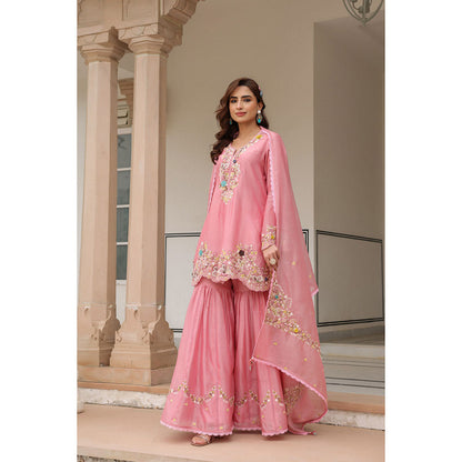 Label Niti Bothra Pink Gulzar Embroidered Kurta with Sharara and Dupatta (Set of 3)