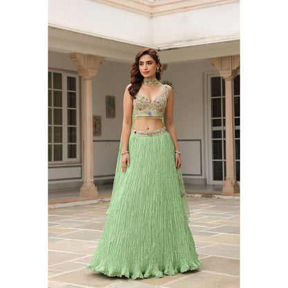 Label Niti Bothra Gulzar Embroidered Blouse with Lehenga and Dupatta (Set of 3)